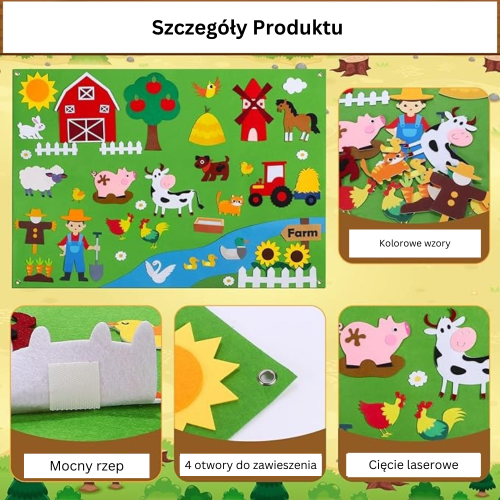 Panou Montessori z filcu dla dzieci (30 naklejek w zestawie)